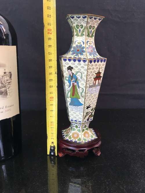 Beautiful Antique Chinese Cloisonne Vase Depicting Guanyin The Goddess of Mercy