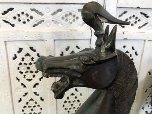 WOW !!! HUGE BRONZE SCULPTURE OF A CHINESE ARMED WARRIOR ON A TANG HORSE - VERY IMPRESSIVE PIECE