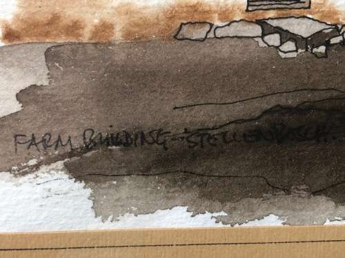 INVESTMENT ART !! DAVID WHEILDON OOSTHUIZEN (1946 - ) WATERCOLOR TITLED "FARM BUILDING STELLENBOSCH"