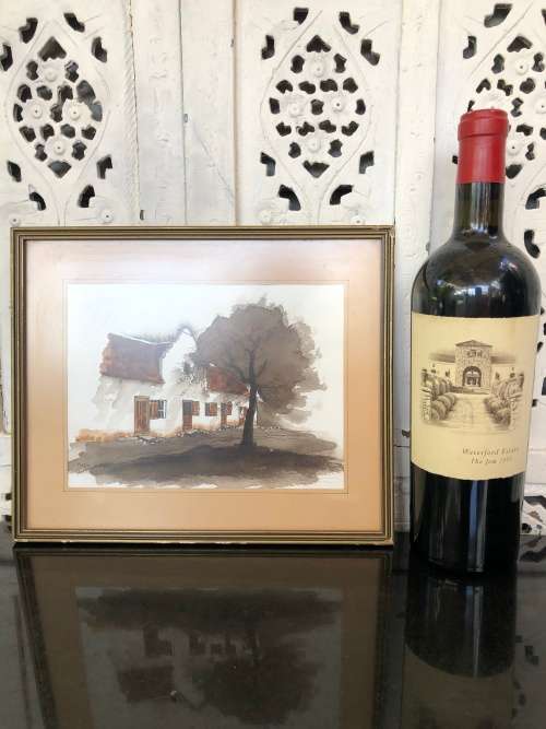 INVESTMENT ART !! DAVID WHEILDON OOSTHUIZEN (1946 - ) WATERCOLOR TITLED "FARM BUILDING STELLENBOSCH"