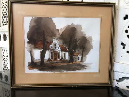 INVESTMENT ART !! DAVID WHEILDON OOSTHUIZEN (1946 - ) WATERCOLOR TITLED "HOUSE IN DORP STREET"