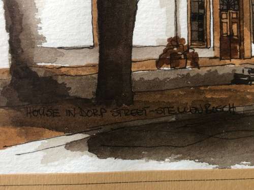 INVESTMENT ART !! DAVID WHEILDON OOSTHUIZEN (1946 - ) WATERCOLOR TITLED "HOUSE IN DORP STREET"