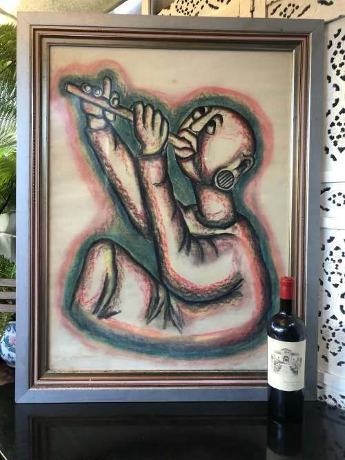 INVESTMENT ART !!! BILLY MOLOKENG (1949 -) HUGE MIXED MEDIA - TITLED "PENNY WHISTLER"