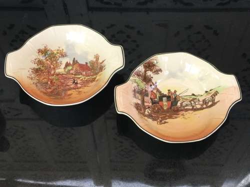 2 Old Royal Doulton Coaching Scene & Rustic England bowls small 17.5 cm sweet bowls