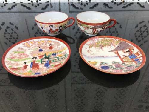 Early 1900s  Japanese Kutani Lithophane/Eggshell Porcelain Duos,  Kiln Marks on Base