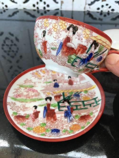 Early 1900s  Japanese Kutani Lithophane/Eggshell Porcelain Duos,  Kiln Marks on Base