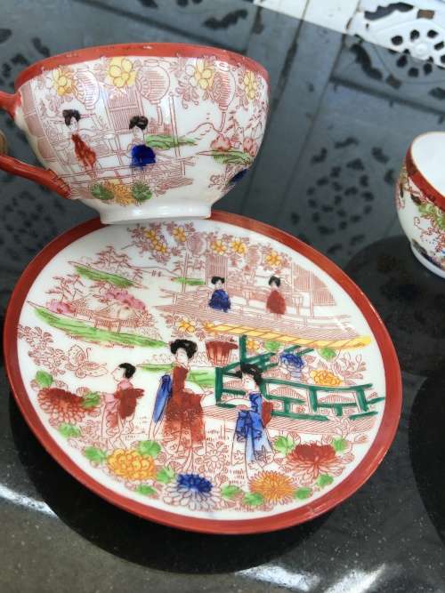 Early 1900s  Japanese Kutani Lithophane/Eggshell Porcelain Duos,  Kiln Marks on Base