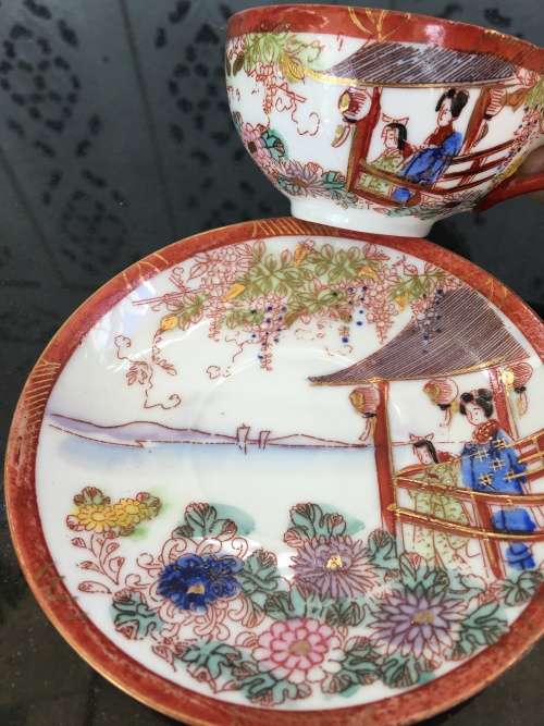 Early 1900s  Japanese Kutani Lithophane/Eggshell Porcelain Duos,  Kiln Marks on Base