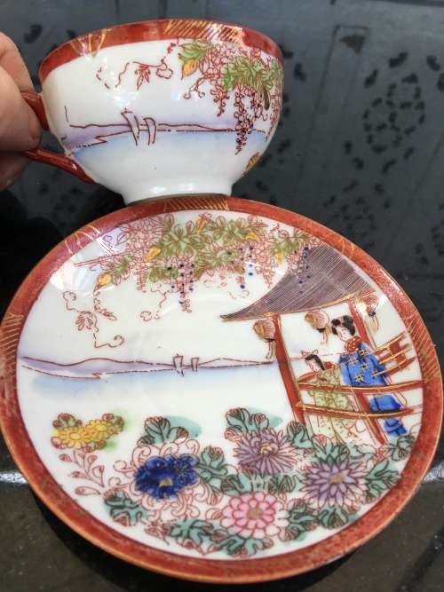 Early 1900s  Japanese Kutani Lithophane/Eggshell Porcelain Duos,  Kiln Marks on Base