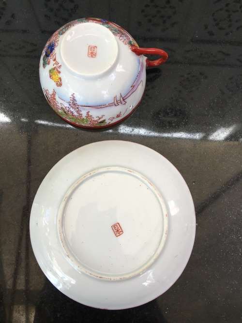 Early 1900s  Japanese Kutani Lithophane/Eggshell Porcelain Duos,  Kiln Marks on Base