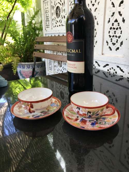 Early 1900s  Japanese Kutani Lithophane/Eggshell Porcelain Duos,  Kiln Marks on Base