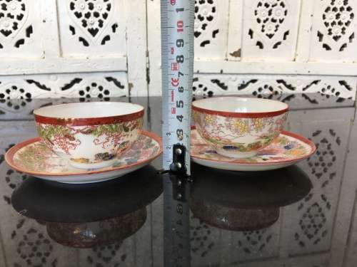 Early 1900s  Japanese Kutani Lithophane/Eggshell Porcelain Duos,  Kiln Marks on Base