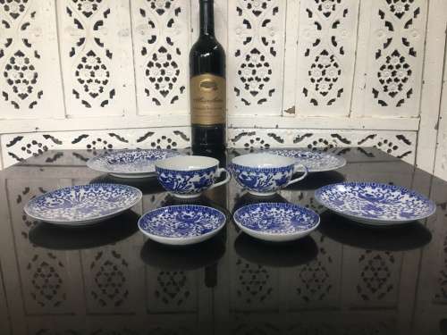 Beautiful set of Japanese Nippon Tokusei  c1926-1945 Porcelain 8 pc Tea Trios Phoenix Pattern