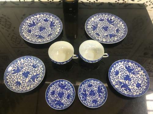 Beautiful set of Japanese Nippon Tokusei  c1926-1945 Porcelain 8 pc Tea Trios Phoenix Pattern