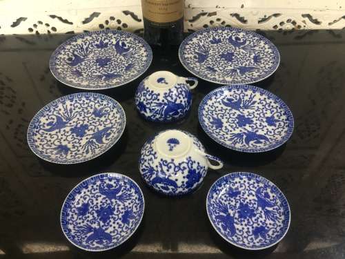 Beautiful set of Japanese Nippon Tokusei  c1926-1945 Porcelain 8 pc Tea Trios Phoenix Pattern