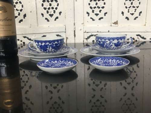 Beautiful set of Japanese Nippon Tokusei  c1926-1945 Porcelain 8 pc Tea Trios Phoenix Pattern
