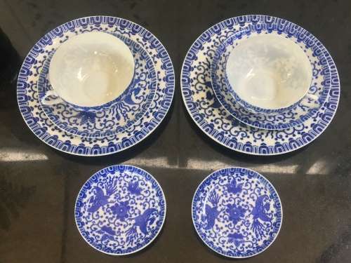 Beautiful set of Japanese Nippon Tokusei  c1926-1945 Porcelain 8 pc Tea Trios Phoenix Pattern