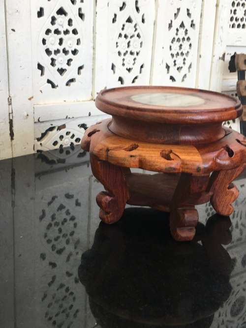 Vintage Chinese  Carved Wooden Stand with marble inlay. Perfect for any Display Bonzai or Vase