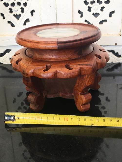 Vintage Chinese  Carved Wooden Stand with marble inlay. Perfect for any Display Bonzai or Vase