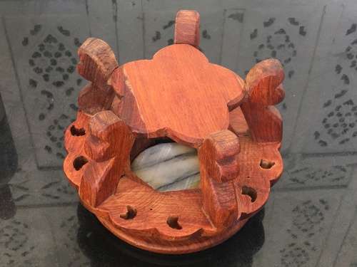 Vintage Chinese  Carved Wooden Stand with marble inlay. Perfect for any Display Bonzai or Vase