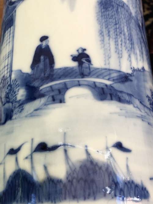 Museum Quality Antique Qing Dynasty c1916 Kangxi Nian Mark Chinese Brush Pot on Wood Stand.