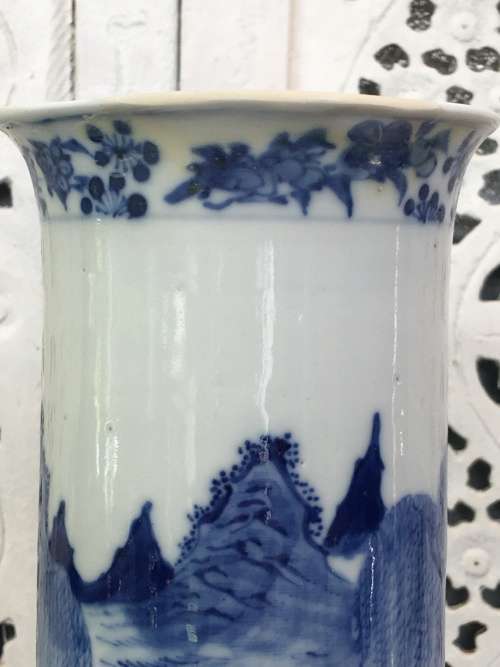 Museum Quality Antique Qing Dynasty c1916 Kangxi Nian Mark Chinese Brush Pot on Wood Stand.
