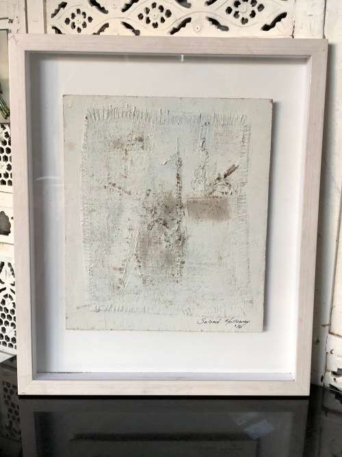 INVESTMENT ART !! SALOME HOLLOWAY (1964 - SA 20th CENTURY) FRAMED MIXED MEDIA ON BOARD - "RAW WORKS"