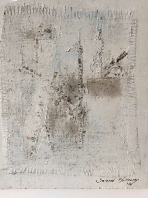 INVESTMENT ART !! SALOME HOLLOWAY (1964 - SA 20th CENTURY) FRAMED MIXED MEDIA ON BOARD - "RAW WORKS"