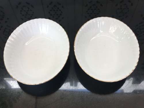 2 Classic Gold & White Val'd'Or Royal Albert Bone China England, Large Oval Serving Bowls