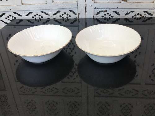 2 Classic Gold & White Val'd'Or Royal Albert Bone China England, Large Oval Serving Bowls