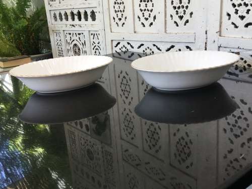 2 Classic Gold & White Val'd'Or Royal Albert Bone China England, Large Oval Serving Bowls