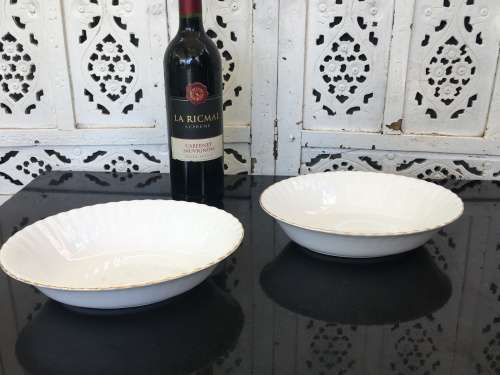 2 Classic Gold & White Val'd'Or Royal Albert Bone China England, Large Oval Serving Bowls