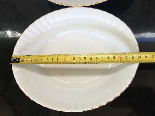 2 Classic Gold & White Val'd'Or Royal Albert Bone China England, Large Oval Serving Bowls