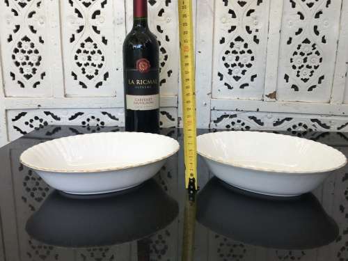 2 Classic Gold & White Val'd'Or Royal Albert Bone China England, Large Oval Serving Bowls