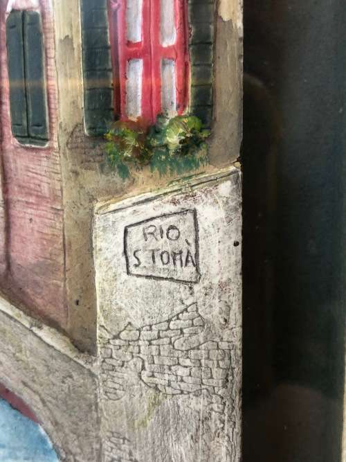 WOW !!! AMAZING DETAILED FRAMED 3D HAND PAINTED CERAMIC TILE OF VENETIAN CANAL