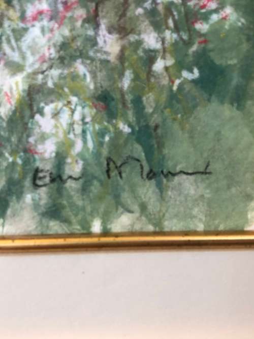 INVESTMENT ART !!! ESTE MOSTERT (1959- ) STUNNING FRAMED PASTEL ON PAPER - GIRL PICKING FLOWERS