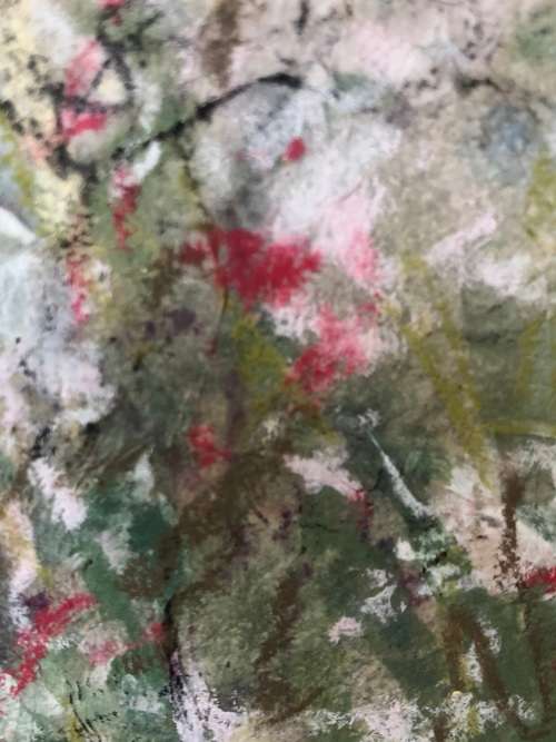 INVESTMENT ART !!! ESTE MOSTERT (1959- ) STUNNING FRAMED PASTEL ON PAPER - GIRL PICKING FLOWERS