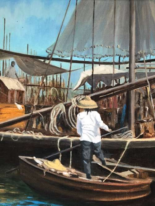 INVESTMENT ART !!! BRIAN WILES (1923 - 1993 SA) OIL ON CANVAS FIXED TO BOARD - FISHERMAN