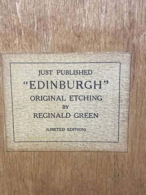 REGINALD GREEN (1884 - 1971) FRAMED ETCHING OF JOHN KNOX'S HOUSE EDINBURGH - ON EMBOSSED PAPER