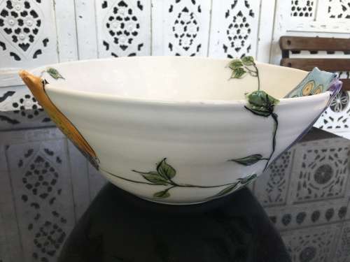 South African Artist Karen Kieviet Designer Owl Bowl Table Center Piece.X Large Hand Made & Painted.