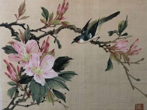 BEAUTIFUL - CHINESE WATERCOLOR PAINTING ON SILK - STUNNING DECOR ITEM
