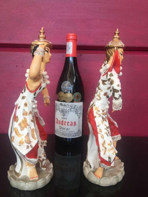 Beautiful Vintage 1940s Porcelain  Eastern Dancing Red & White  & Gold Figurines By Kathi Urback