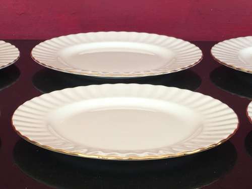 Set of 6 Classic Gold & White Val'd'Or Royal Albert Bone China England, Porcelain 20cm Plates