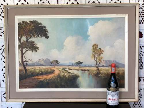 INVESTMENT ART !!! LESLIE JOHN ALBERTYN (1931 - 2011) LARGE FRAMED OIL ON BOARD LANDSCAPE