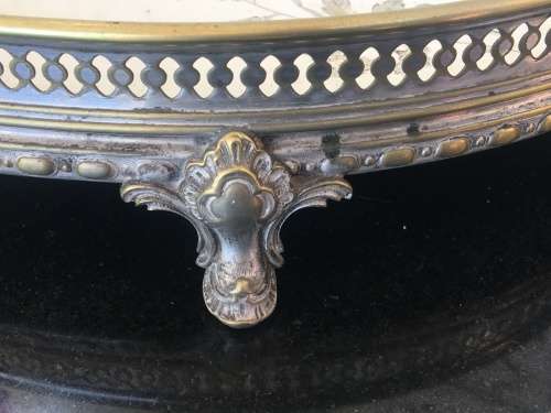 Antique Silverplate WMF Württembergische Metallwarenfabrik Gallery Tray with painted Porcelain Inlay