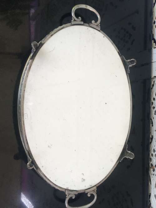 Antique Silverplate WMF Württembergische Metallwarenfabrik Gallery Tray with painted Porcelain Inlay