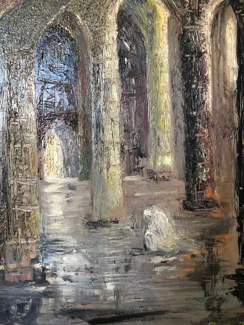 INVESTMENT ART !!! FRANK DOUGLAS (SA 1907 - 1975) - AMAZING FRAMED OIL ON BOARD INTERIOR SCENE