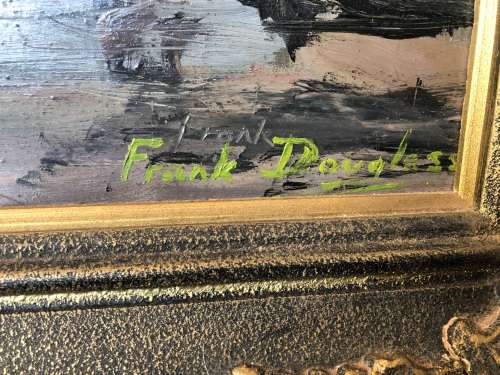 INVESTMENT ART !!! FRANK DOUGLAS (SA 1907 - 1975) - AMAZING FRAMED OIL ON BOARD INTERIOR SCENE