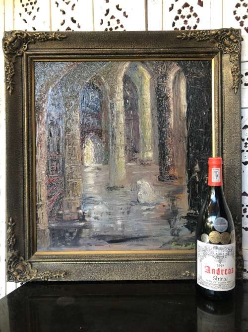 INVESTMENT ART !!! FRANK DOUGLAS (SA 1907 - 1975) - AMAZING FRAMED OIL ON BOARD INTERIOR SCENE