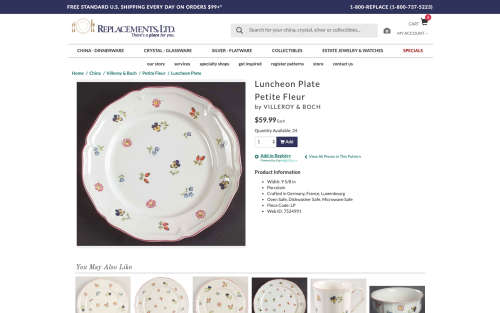 Set of 6 Petite Fleur by Villeroy & Bosch 24 cm Dinner Plates - Small Flower Sprigs All Over